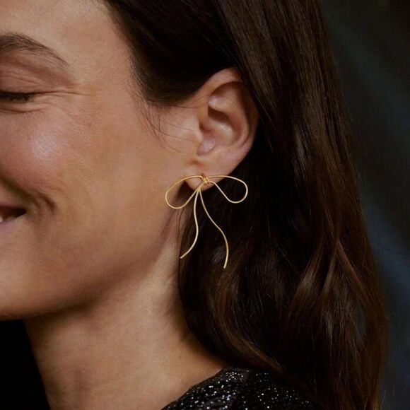 Gold bow twist earrings M70 - Picture 1 of 8